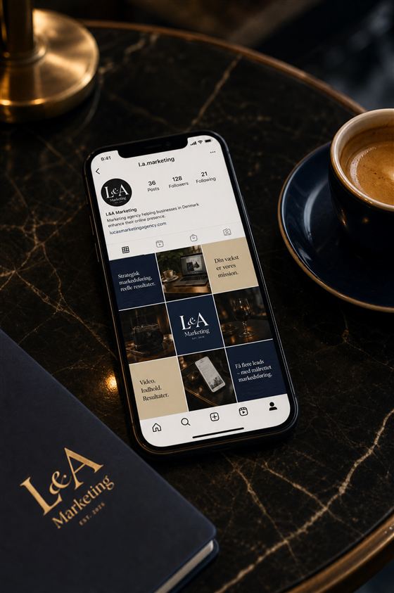 Instagram-feed for L&A Marketing på telefon